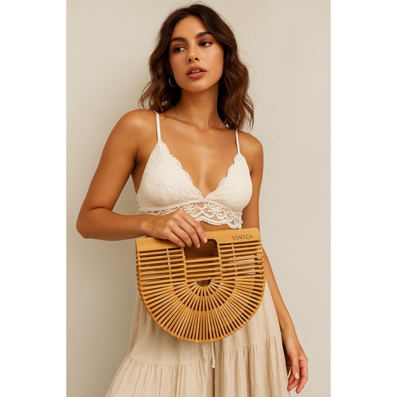 🥈 138. Vintga Bamboo Arc Handbag Half Moon Boho Summer Beach Purse - Picture 1 of 10